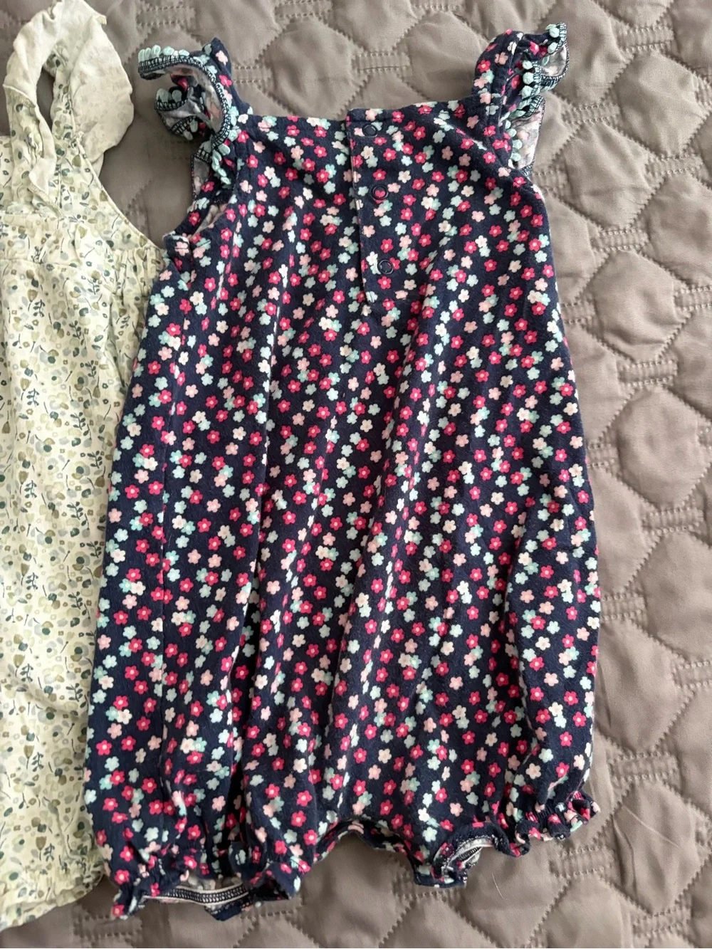 Carter's Floral Ruffle Romper Set in Cream and Navy